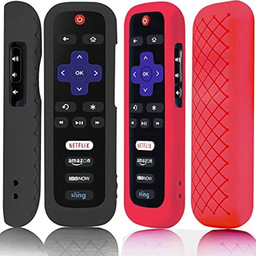 2 Pack Remote Case Battery Cover For  Roku Smart TV Streaming Stick Remote Silicone Protective Controller Universal Sleeve Skin Black And Red - A - 查看 1