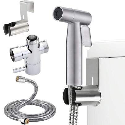4件套手持式冲洗喷枪套装，易于安装的马桶喷枪，节水型抽拉式冲洗器，浴室配件，含软管、支架、挂钩 - 便携式马桶冲洗喷枪套装，宠物洗澡