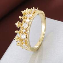 1pc Elegant Crown Shaped Design Cubic Zirconia Embellished Women's Fashion Ring, Holiday Gift - Multicolor - View 22