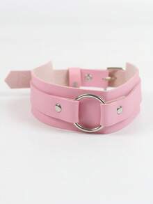 1pc Men's Black PU Leather Fashion Arm Band Neck Choker Accessory - Pink - View 5