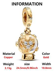 1pc Fashionable & Exquisite Romantic Valentine's Day Series Charm Set Includes Heart Sphere, Carousel, Envelope, Magic Book Pen Pendant, Versatile DIY Bracelet Necklace Gift For Lover - Yellow Gold - View 12