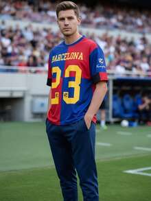 Camiseta de manga corta con estilo deportivo de retazos rojos y azules #23 Jersey retro de Barcelona para hombres - Multicolor - Ver 1