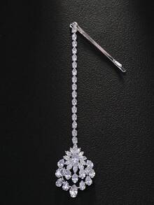 1 chiếc dây đeo đầu hình giọt nước, trang sức đội đầu truyền thống cho cô dâu (Maang Tikka), phụ kiện sân khấu độc đáo, phụ kiện đội đầu, trang sức cưới. - Bạc - Xem 2