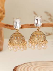 一对简约吉姆卡耳环，优雅奢华的镶钻铃铛白色珠流苏吊坠耳环，甜美可爱，适合女性和女孩日常佩戴，也适合节日、婚礼和派对等场合。 - 經典的 - 查看 3