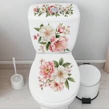 1件套清新粉白花卉马桶座贴纸，自粘式无需胶水，浴室马桶全套美化环境贴纸 - 多色 - 查看 4