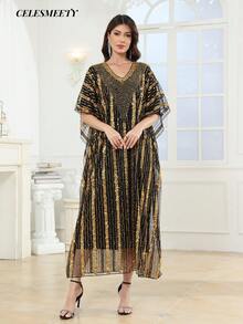 Women's Minimalist Printed Short Sleeve Top - Black Gold - View 6