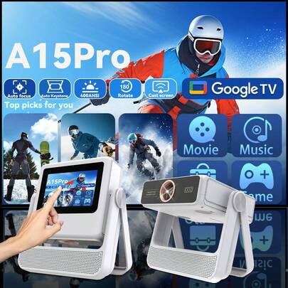 [Nieuw vlaggenschip A5Pro 2026] Android 12 slimme projector, ondersteunt native 4K- en 1080p-resolutie, 400 ANSI lumen home cinema projector, ingebouwd touchscreen, WiFi 6, compatibel met Android TV, Full HD-filmprojector, geschikt voor gaming, computers en smartphones