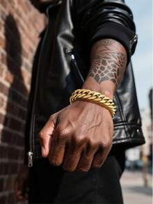 Men's Fashionable Versatile Gold Titanium Steel Bracelet - Gold - View 11