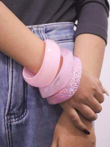 3件套海洋风粉色不规则形状手链套装，适合海滩度假和时尚穿搭 - 粉色 - 查看 2