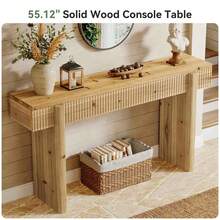 LITTLE TREE Solid Wood Entryway Table, 55-Inch Rustic Console Table Behind The Couch, Rectangular Farmhouse Console For Living Room, Entrance, Hallway, Natural Brown - Nâu nhạt - Xem 6
