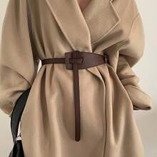 Wide Belt For Women, Decorative Suit Dress Waist Belt, Vintage Style Wide Belt For Women - Brown, With Adjustable Buckle, Perfect For Autumn And Winter Outfits, Suitable For Casual And Formal Occasions, Non-Textile Material, Casual Belt| Vintage Style Belt| Adjustable Buckle Belt - 咖啡色 - 查看 12