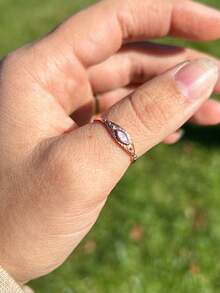 Latest Silver Marquis Ring, Mother Of Pearl Ring, Bohemian Style Ring, Stamp Ring, Rose Chocolate Ring - 玫瑰金 - 查看 5