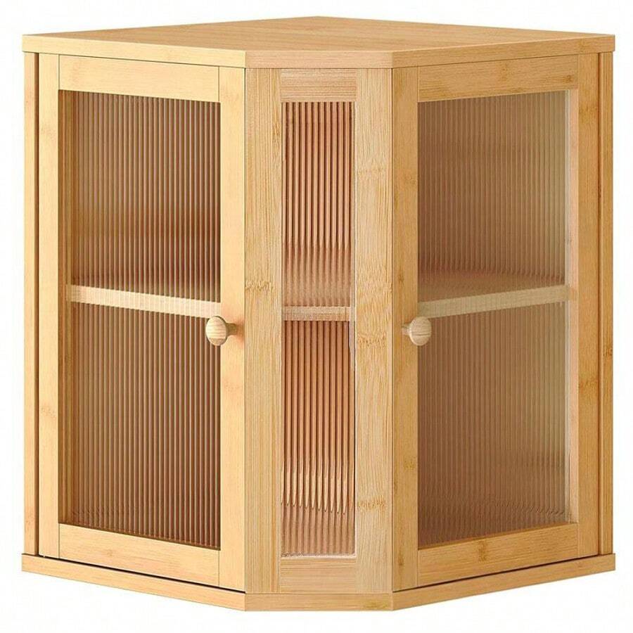 2-Tier Bread Box Kitchen Counter Corner Bread Keeper Bamboo Wood Bread Storage Container With Door - Wood Color - View 1