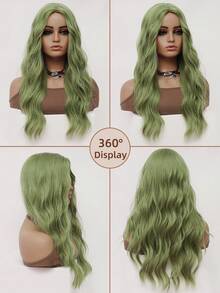 clouder Gothic Punk Green Long Wavy Curly Wig 26-Inch Center-Parted Bangs Heat-Resistant Synthetic Fiber Wig Women's Soft Voluminous Curls Suitable For Daily Cosplay, Street Style, Holiday Parties, Music Festivals, Y2K Aesthetic, Avant-Garde College Style, Modern Fashion Punk Looks - Green - View 5