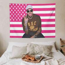 1PC Singer Chris Music Brown Printed American Flag Decorative Tapestry, Patriotic Star And Bar Flag Design, Suitable For Horizontal Wall Hanging In Bedrooms, Dormitories, And Living Rooms, Easy To Hang, Ideal Holiday Gift For Teenagers, Dormitory Room Accessories - 1PC - Xem 7