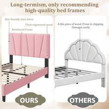 Base de Cama Plataforma con Cabecera Tapizada de Lino Ajustable, Soporte de Listones de Madera Resistentes, Sin Resorte de Caja Necesario y Montaje Fácil - Rosa-Twin XL - Ver 4