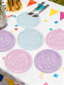 20pcs/60pcs Platos de papel brillantes de 7 pulgadas y 9 pulgadas con tema popular coreano en azul, rosa y púrpura, suministros para fiesta de cumpleaños, postres, pasteles, vajilla de mesa, celebración de boda, fiesta de revelación de género, suministros para fiesta de cumpleaños - Multicolor - Ver 4