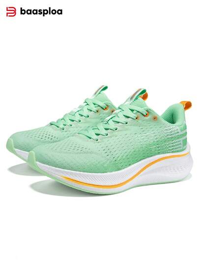 baasploa 女士绿色跑步鞋，碳板缓震，耐用，专业轻便跑步鞋，女士户外网面跑步训练鞋，适合跑步锻炼和户外运动