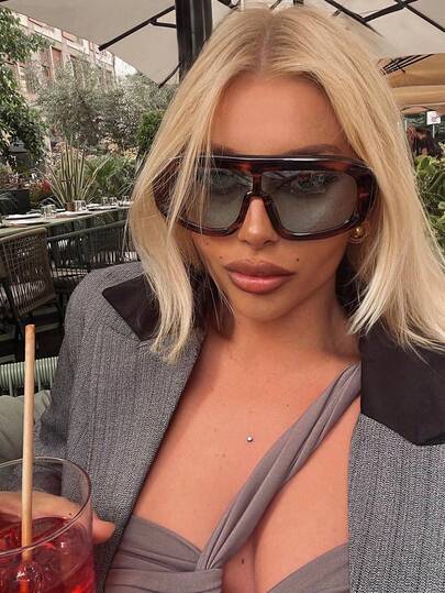 1 Pair Oversized Geometric Frame Fashion Glasses, Casual Beach Stylish Glasses, Women's Beach Accessory, Versatile & Elegant, Suitable For Family Outings, Travel, Outdoor Activities