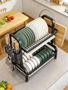 1 pieza Estante de cocina de hierro negro de 2 niveles; Organizador de almacenamiento de utensilios - Multicolor - Ver 10