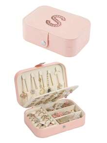 1个旅行首饰盒，26个字母装饰，您的专属符号，迷你首饰盒，PU皮革小首饰盒，多功能首饰盒，紧凑型首饰盒，首饰收纳盒，首饰储物盒，便携式旅行首饰盒，大容量首饰盒，简约首饰盒，化妆盒，化妆品收纳盒 - 粉紅色-1pc - 查看 29