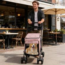 Cochecito para mascotas para perros y gatos, capacidad de peso de 15 kg, fácilmente plegable para almacenamiento y viaje, 49 * 75 * 95 cm - Rosa - Ver 7