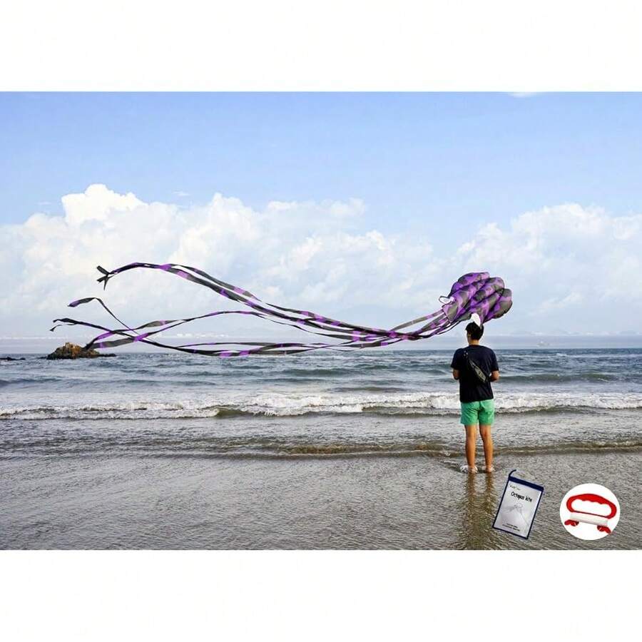 Kizh Kite Octopus Large Frameless Soft Parafoil Kites For  And Adults Easy Flyer Kite For Beach Park Garden Playground 150 Inchs Long Perfect Outdoor Fun - Purple - View 1