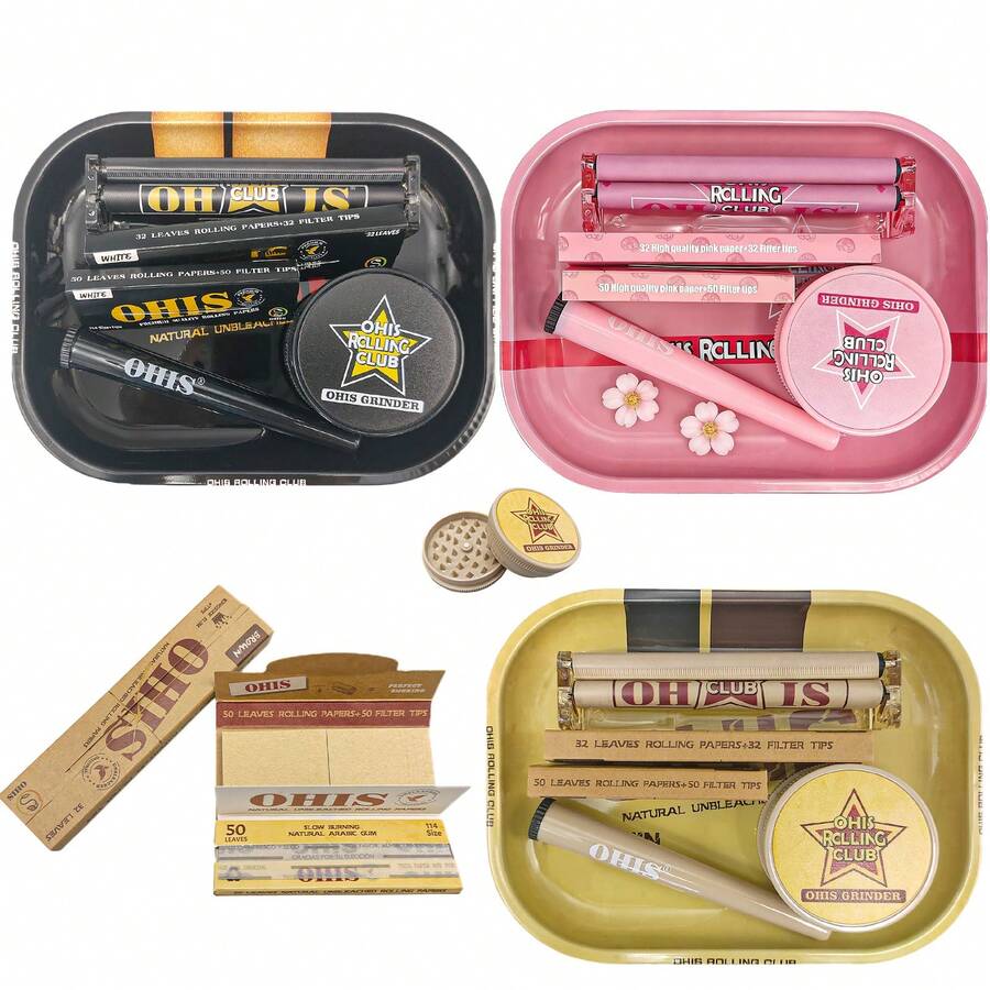 6-In-1 Portable Smoking Accessories Set, All-In-One Cigarette Rolling Kit! Includes 18cm X 14cm Metal Rolling Tray, 78mm + 110mm Double-Layer Rolling Papers, 110mm Printed Rolling Machine, Double-Layer Grinder, And Airtight Storage Tube. Available In Black, Pink, And Brown Colors. Combines Stylish Appearance And Practical Functionality, Great For Personal Use Or As A Gift. - Multicolor - View 1