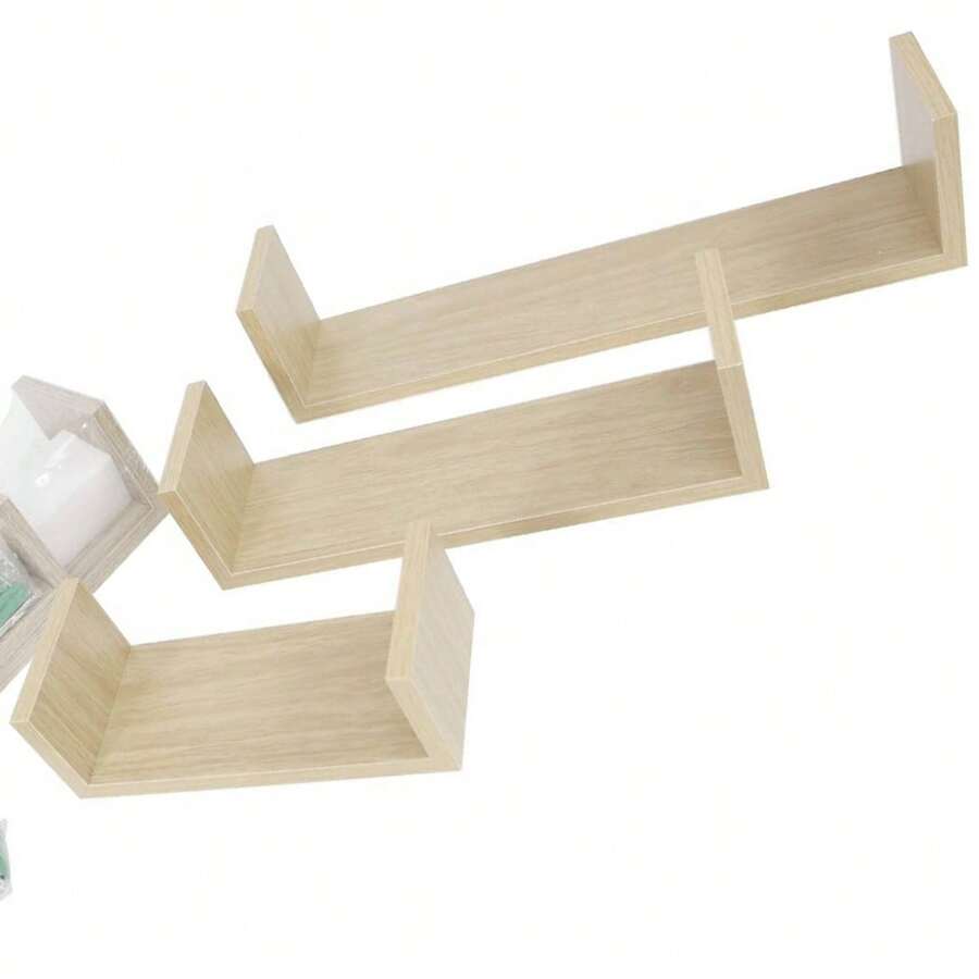 OISE ART STORE Set 3 Mensole Da Parete Moderne Design Con Bordi Mensola Scaffale Legno Naturale - - Multicolore - Visualizzare 1