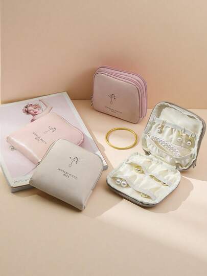 1pc Jewelry Bag, Portable, Compact, Light Luxury Earrings, Bracelet, Jewelry Storage Bag, Divided Into Compartments, Waterproof, Travel Style, Exquisite Jewelry Bag