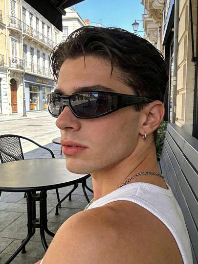 黑色复古Y2K十字环小框太阳镜，男女通用，塑料街头风时尚眼镜，日常佩戴装饰