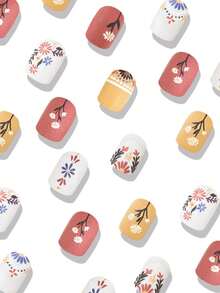 24 móng tay giả vuông dễ thương, móng ngắn nhiều màu sắc, móng giả hoa nhiều màu, móng hình quan tài cho nữ, dụng cụ làm móng - Nhiều màu - Xem 2