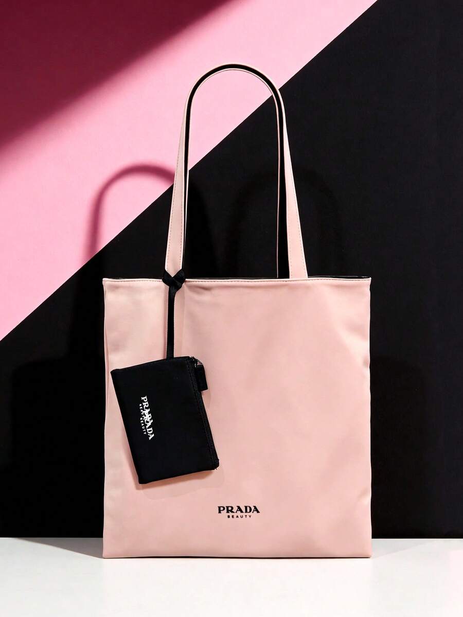 Prada Black And Pink Canvas Shoulder Bag, Cosmetic Bag, Canvas Tote Bag. Large Capacity Tote Bag With Card Holder. Suitable For Daily Use Or As Holiday Gift - Black Powder - View 1