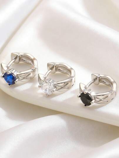 1 pieza/3 piezas Pendientes de aro con strass minimalistas de estilo punk hip-hop, pendientes para mujeres, ideales para uso diario casual, Día de San Valentín, vacaciones, festivales, regalos para mujeres, joyería para mujeres, mejores regalos para amigas