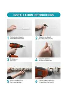 Home- It Mop and Broom Holder, 5 Position with 6 Hooks Garage Storage Holds up to 11 Tools, Storage Solutions for Broom Holders, Garage Storage Systems Broom Organizer for Garage Shelving Ideas - Blanco - Ver 5