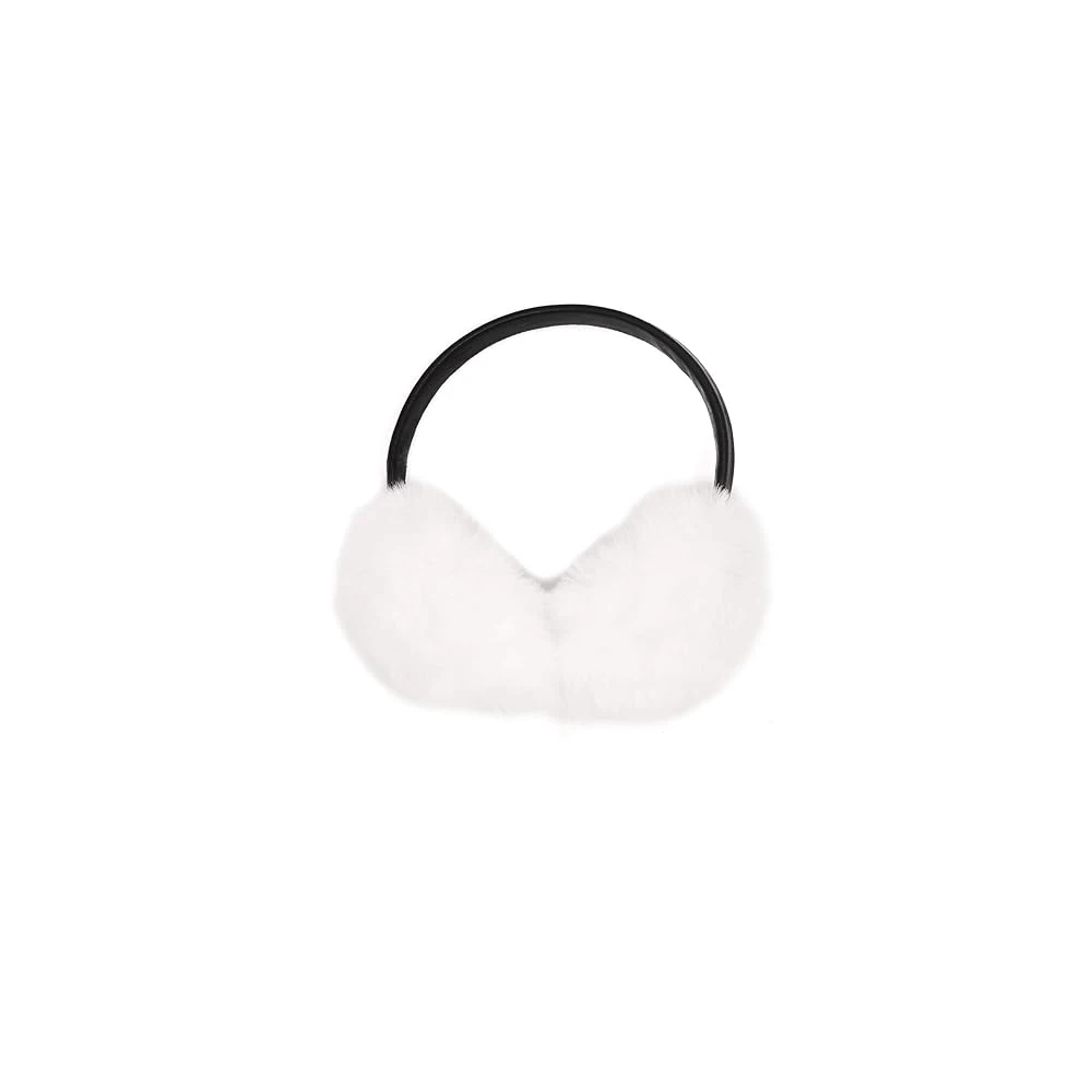 Surell - Faux Rex Rabbit Fur Earmuff With Black Adjustable Pleather Band - Soft Fuzzy Headwarmer - Stylish Comfort Headwear - White - View 1