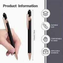 3 Peças Caneta Esferográfica Bonita e Fofa Preta com Ponta de Stylus, Tinta Preta, Stylus Metálico 2 em 1, Ponta Média Suave de 1,0 mm, Caneta Esferográfica Colorida de Borracha para Tela de Toque. - Preto - Visão 6