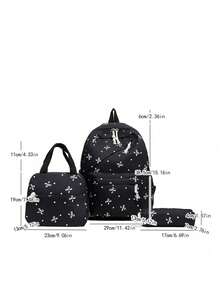 3pcs Fashionable Collegiate Bow Print Backpack Set, Including Backpack, Lunch Bag And Pencil Case, With Laptop Compartment, Adjustable Straps, Multi-Pocket Large Capacity Student Backpack Set, Suitable For Girls/Teens/College Students/Graduates For Daily Use/Vacation/Travel/Back To School - Multicolor - View 3