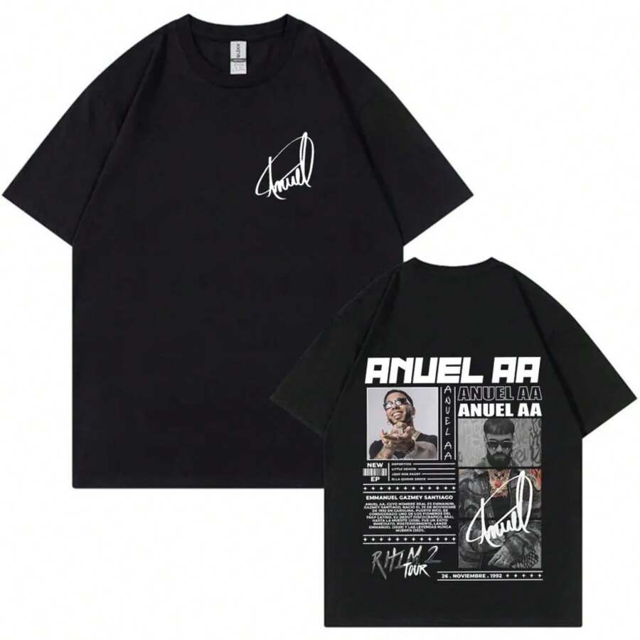 2025 Hot S-Ale Rapper ANUEL A-A Real Hastala Muerte Tour Aesthetic Oversized Crewneck T Shirt Men Fash - Đen 3 - Xem 1