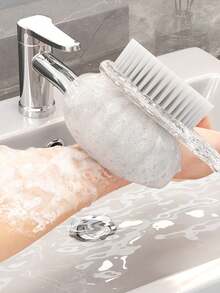 1个高品质二合一沐浴刷，双面设计，一面是身体清洁刷，一面是去角质沐浴海绵，长柄冰川纹理设计，去角质身体磨砂膏，男女通用，适用于浴室淋浴。 - A - 查看 6