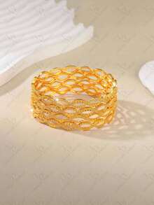一套四只优雅的中东迪拜风格24K镀金镂空手镯，时尚高贵的新娘婚礼配饰 - 金色 - 查看 10