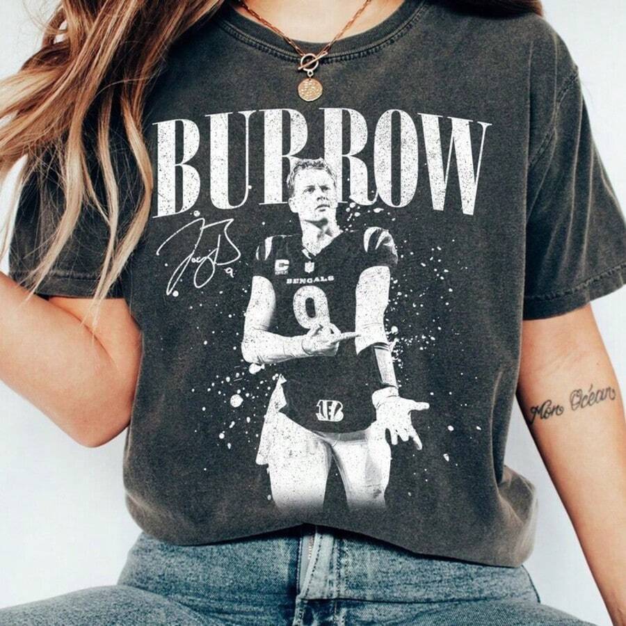 Burrow Vintage Comfort Color Shirt,  Burrow Retro Rap Tee, Game Day Shirt, Football Shirt - Black - View 1