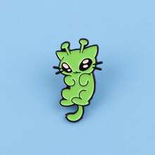 1枚外星猫珐琅胸针 - 可爱徽章，可别在背包和衣服上 - 綠色 - 查看 5