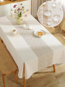1pc Geometric Pattern Jacquard Waterproof Tablecloth, Polyester Fabric, Rectangular Or Square, Suitable For Living Room, Dining Room, Party, Home Decor, Room Decor, Tabletop Decor And Holiday Gift, Multiple Sizes Available, Machine Washable - Beige - View 2