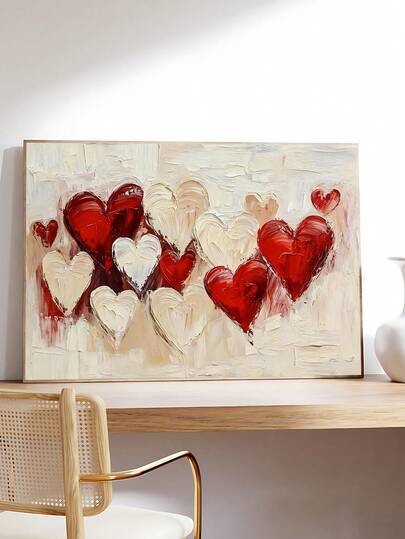 1pc Heart Printable Art, Valentine Wall Art, Romantic Love Vintage Abstract Heart Art Print, Neutral Beige Heart Print, Vintage Valentine Painting, Romantic Love Decor, Couples Gifts,The Ideal Gift For Friends, Bedroom Art Print, Living Room Decor, Office Decor, Kitchen Decor, Wall Arts, Wall Decor, Home Decor, Room Decor, Canvas Wall Art, Posters, Wall Art With Frame, Optional Frame ﻿