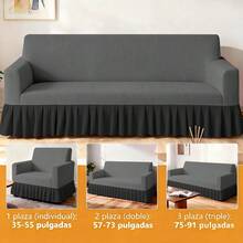 3 Piezas Funda de Sofá con Falda Antideslizante No Se Desliza Terciopelo de Maíz Jacquard Color Sólido Elástica Ajustable Protege el Sofá Lavable a Máquina y Resistente a Manchas Ideal para Hogar y Mascotas Incluye 1 Plaza 2 Plazas y 3 Plazas - Gris - Ver 1