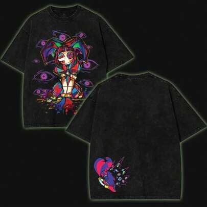 (Sin texto) La increíble camiseta de circo digital de doble impresión, ligera, lavada con ácido, camiseta gráfica de programa de televisión, camiseta de algodón de manga corta, regalo, camiseta para amantes de las películas, camisetas buenas