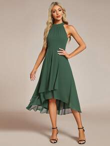 EVERPRETTY Đầm phù dâu màu xanh lá cây bằng chiffon, kiểu dáng thanh lịch, hở lưng, vạt trước ngắn vạt sau dài, thích hợp cho đám cưới, tiệc tùng và các dịp trang trọng mùa xuân. - Màu xanh Ô liu - Xem 6