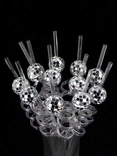 1/5/10pcs Reusable Plastic Disco Ball Straws, Disco Party Decorations, Party Favors, Disco Ball Straws, 70s Disco Decor, Dance Festival, Wedding, Birthday Party Straws Decor, Y2K Cool Decorations, Reusable, Kitchen Supplies, Graduation Party, Christmas Gift. 1pc Educational Supplies