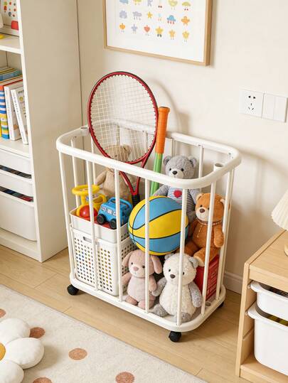 Carrito de almacenamiento con ruedas de plástico resistente para la guardería - Estantería de almacenamiento móvil con estantes deslizantes, fácil de limpiar, para guardar equipos deportivos y juguetes de los niños